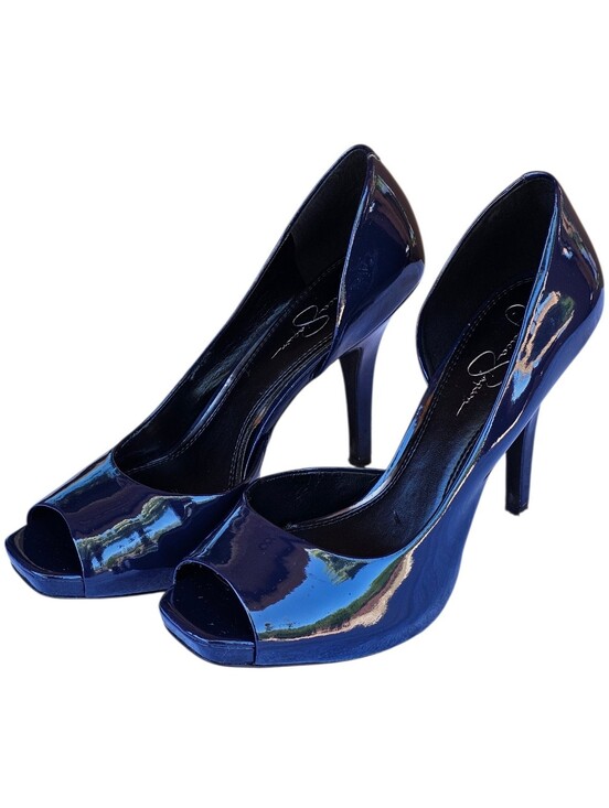 Jessica Simpson Shoes - Jessica Simpson Navy Patent Peep-Toe Stiletto Heels
